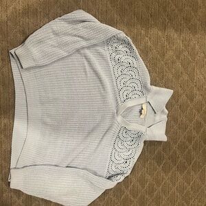 Light Gray Knit Sweater with Lace Detail